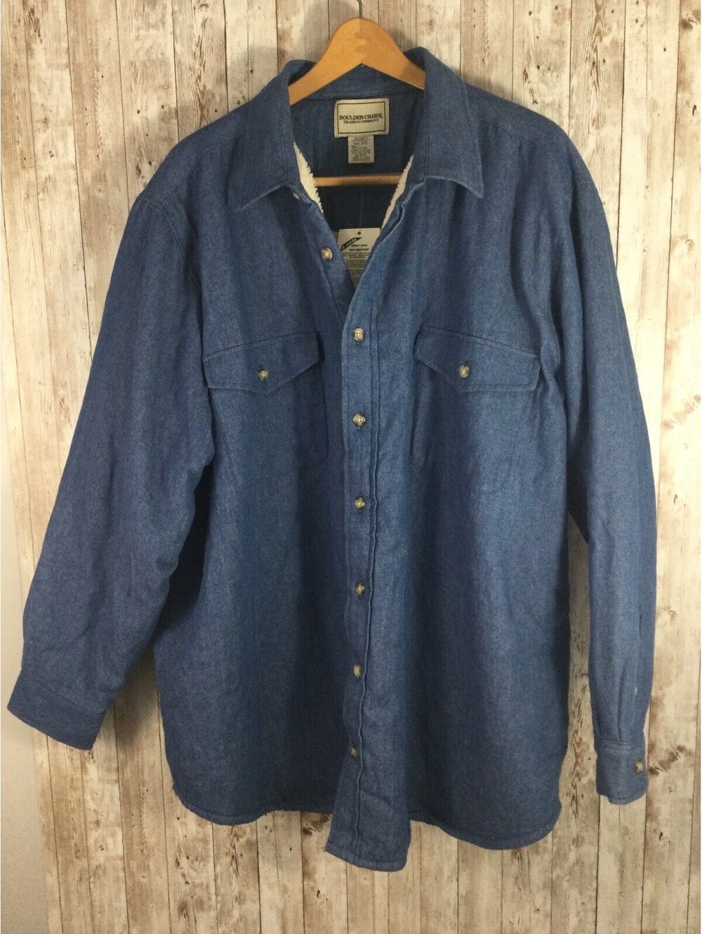 NEW Boulder Company Sherpa Lined Denim Like Chore Coat Jacket Menโs 2XL Blue